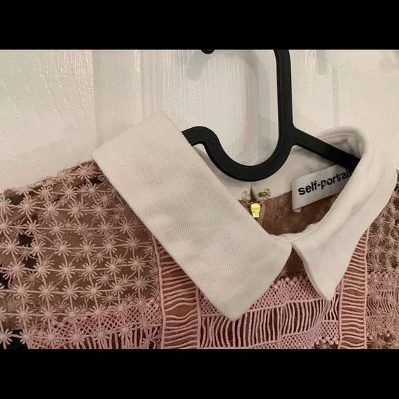 Self-Portrait Blush Pink Crochet Mini Dress (above the knee)with Contrast Collar - Picture 7 of 10